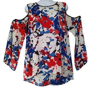 Vince Camuto Nautical Bloom Women's Cold Shoulder Multicolor Blouse Top- Size S